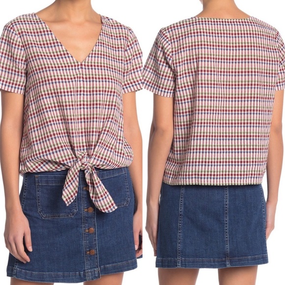 MADEWELL | Novel Tie Front Plaid Blouse Sz XS - Picture 1 of 7